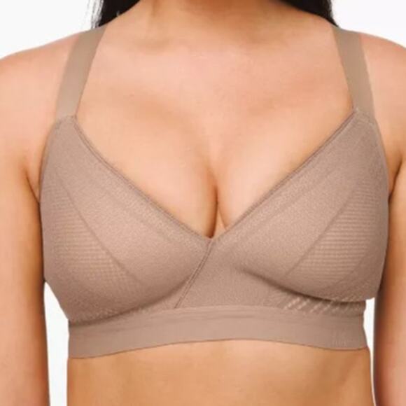 LULULEMON Awake to Lace Wireless Bra D34 Soft Sand Crepe Nude Beige Mesh 34D - Picture 1 of 16
